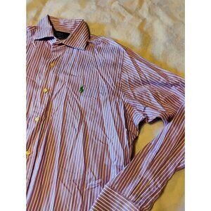 Polo Ralph Lauren Button Down Shirt M Purple Striped Stanton Fit Long Sleeve
